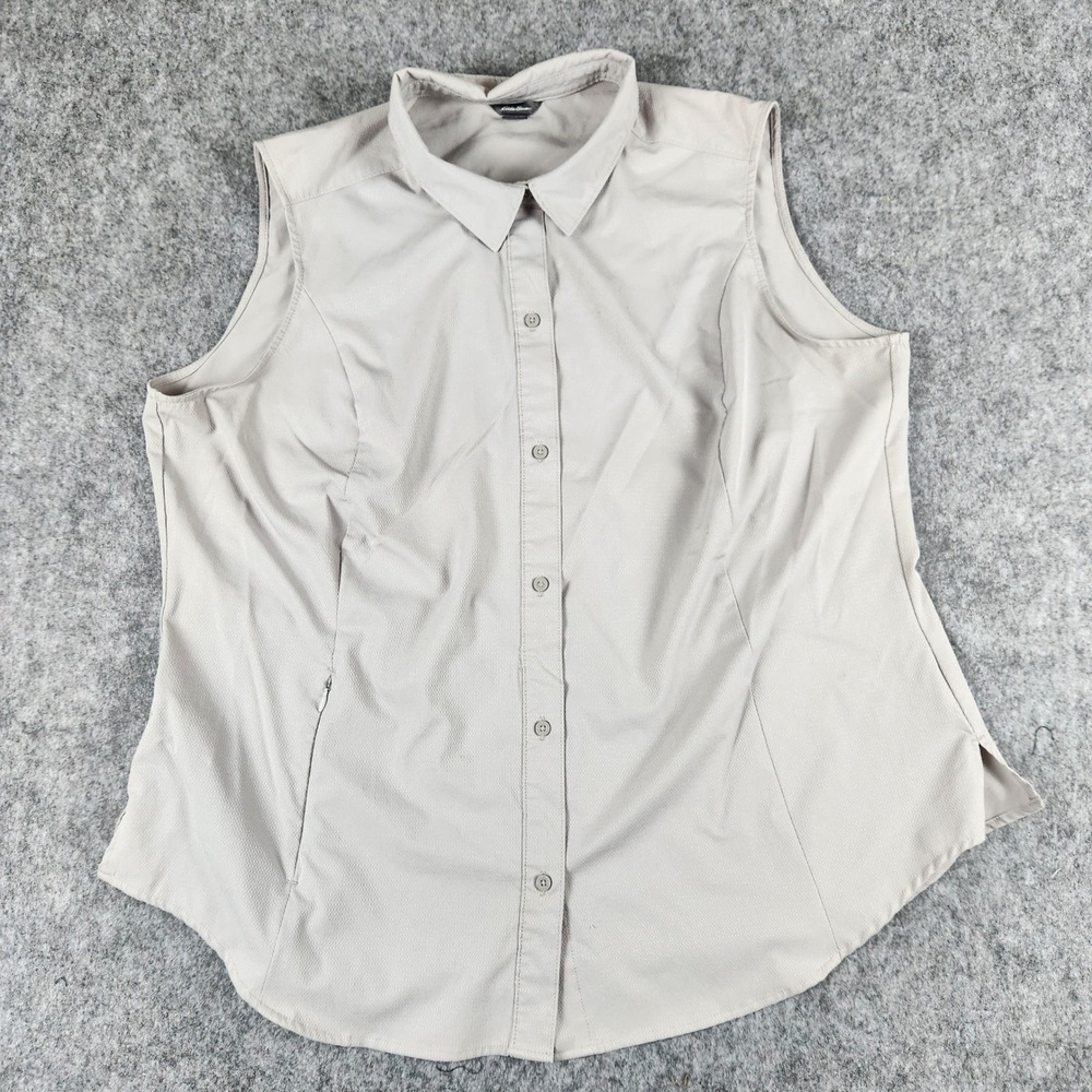 Eddie Bauer‎ Sleeveless Tech Shirt Women XL Gray Hiking Outdoor Pocket Gorpcore